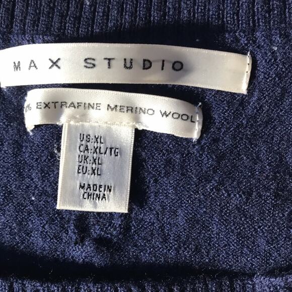 Max Studio Navy Blue Extra Fine Merino Wool Sweater. XL - Picture 5 of 5